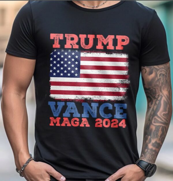 Trump Vance 2024: American Flag Maga T-Shirt for Vice President JD Vance